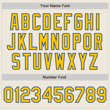 Load image into Gallery viewer, Custom Cream Yellow-Royal 3 Colors Arm Shapes Authentic Baseball Jersey
