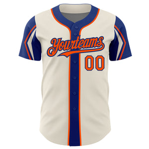 Custom Cream Orange-Royal 3 Colors Arm Shapes Authentic Baseball Jersey