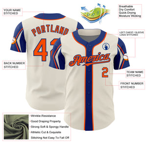 Custom Cream Orange-Royal 3 Colors Arm Shapes Authentic Baseball Jersey