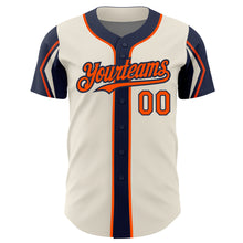 Load image into Gallery viewer, Custom Cream Orange-Navy 3 Colors Arm Shapes Authentic Baseball Jersey

