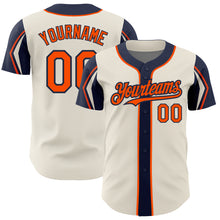 Load image into Gallery viewer, Custom Cream Orange-Navy 3 Colors Arm Shapes Authentic Baseball Jersey
