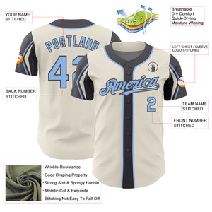 Custom Cream Light Blue-Steel Gray 3 Colors Arm Shapes Authentic Baseball Jersey