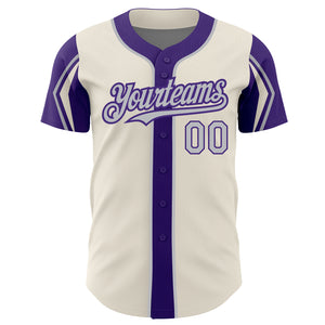 Custom Cream Gray-Purple 3 Colors Arm Shapes Authentic Baseball Jersey