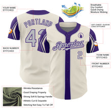 Load image into Gallery viewer, Custom Cream Gray-Purple 3 Colors Arm Shapes Authentic Baseball Jersey
