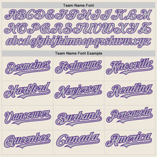 Load image into Gallery viewer, Custom Cream Gray-Purple 3 Colors Arm Shapes Authentic Baseball Jersey
