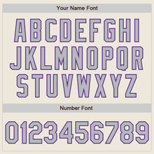 Load image into Gallery viewer, Custom Cream Gray-Purple 3 Colors Arm Shapes Authentic Baseball Jersey
