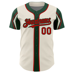 Custom Cream Red-Green 3 Colors Arm Shapes Authentic Baseball Jersey