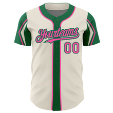 Load image into Gallery viewer, Custom Cream Pink-Kelly Green 3 Colors Arm Shapes Authentic Baseball Jersey
