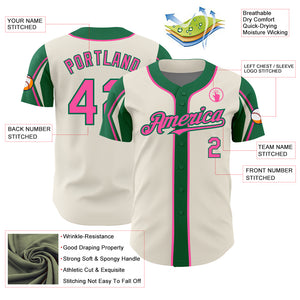 Custom Cream Pink-Kelly Green 3 Colors Arm Shapes Authentic Baseball Jersey