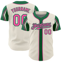 Load image into Gallery viewer, Custom Cream Pink-Kelly Green 3 Colors Arm Shapes Authentic Baseball Jersey
