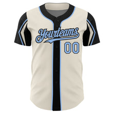 Laden Sie das Bild in den Galerie-Viewer, Custom Cream Light Blue-Black 3 Colors Arm Shapes Authentic Baseball Jersey
