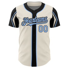 Load image into Gallery viewer, Custom Cream Light Blue-Black 3 Colors Arm Shapes Authentic Baseball Jersey
