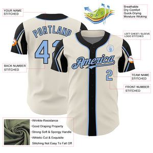 Custom Cream Light Blue-Black 3 Colors Arm Shapes Authentic Baseball Jersey