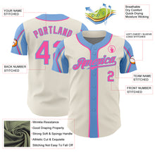 Laden Sie das Bild in den Galerie-Viewer, Custom Cream Pink-Light Blue 3 Colors Arm Shapes Authentic Baseball Jersey
