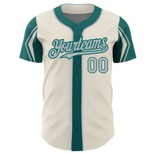 Laden Sie das Bild in den Galerie-Viewer, Custom Cream Gray-Teal 3 Colors Arm Shapes Authentic Baseball Jersey
