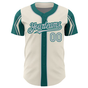 Custom Cream Gray-Teal 3 Colors Arm Shapes Authentic Baseball Jersey