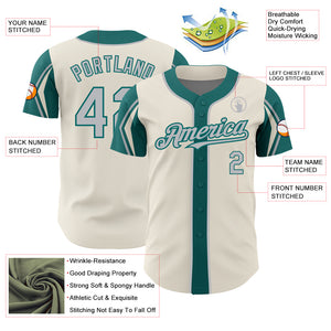 Custom Cream Gray-Teal 3 Colors Arm Shapes Authentic Baseball Jersey