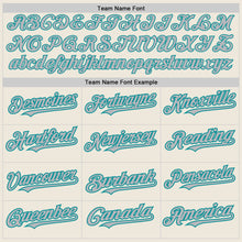 Load image into Gallery viewer, Custom Cream Gray-Teal 3 Colors Arm Shapes Authentic Baseball Jersey
