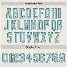 Load image into Gallery viewer, Custom Cream Gray-Teal 3 Colors Arm Shapes Authentic Baseball Jersey

