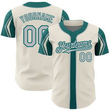 Load image into Gallery viewer, Custom Cream Gray-Teal 3 Colors Arm Shapes Authentic Baseball Jersey
