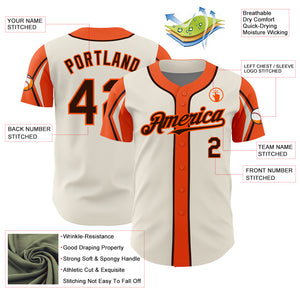 Custom Cream Brown-Orange 3 Colors Arm Shapes Authentic Baseball Jersey