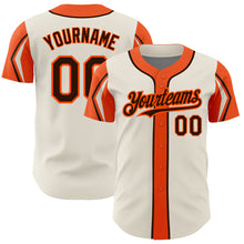 Laden Sie das Bild in den Galerie-Viewer, Custom Cream Brown-Orange 3 Colors Arm Shapes Authentic Baseball Jersey
