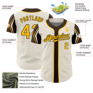 Custom Cream Gold-Brown 3 Colors Arm Shapes Authentic Baseball Jersey