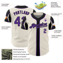 Laden Sie das Bild in den Galerie-Viewer, Custom Cream Purple-Black 3 Colors Arm Shapes Authentic Baseball Jersey
