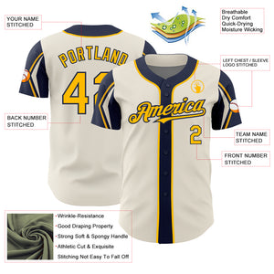 Custom Cream Gold-Navy 3 Colors Arm Shapes Authentic Baseball Jersey