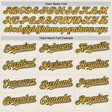 Load image into Gallery viewer, Custom Cream Gold-Navy 3 Colors Arm Shapes Authentic Baseball Jersey
