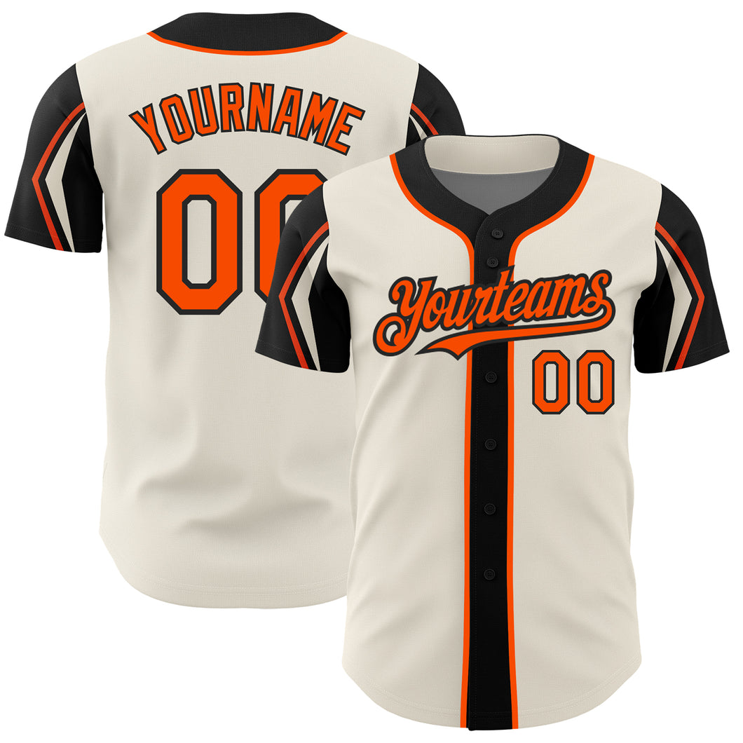 Custom Cream Orange-Black 3 Colors Arm Shapes Authentic Baseball Jersey