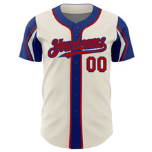 Load image into Gallery viewer, Custom Cream Red-Royal 3 Colors Arm Shapes Authentic Baseball Jersey
