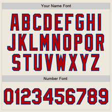 Load image into Gallery viewer, Custom Cream Red-Royal 3 Colors Arm Shapes Authentic Baseball Jersey
