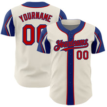 Load image into Gallery viewer, Custom Cream Red-Royal 3 Colors Arm Shapes Authentic Baseball Jersey
