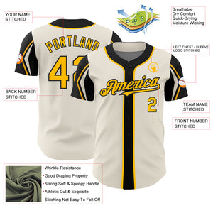 Custom Cream Gold-Black 3 Colors Arm Shapes Authentic Baseball Jersey