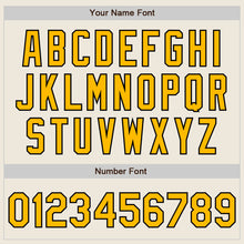 Load image into Gallery viewer, Custom Cream Gold-Black 3 Colors Arm Shapes Authentic Baseball Jersey

