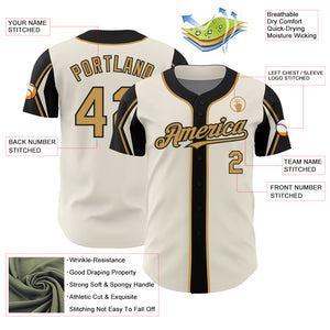 Custom Cream Old Gold-Black 3 Colors Arm Shapes Authentic Baseball Jersey