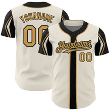 Load image into Gallery viewer, Custom Cream Old Gold-Black 3 Colors Arm Shapes Authentic Baseball Jersey
