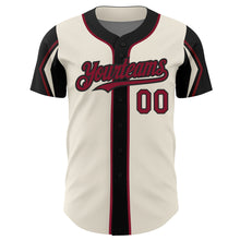 Laden Sie das Bild in den Galerie-Viewer, Custom Cream Crimson-Black 3 Colors Arm Shapes Authentic Baseball Jersey
