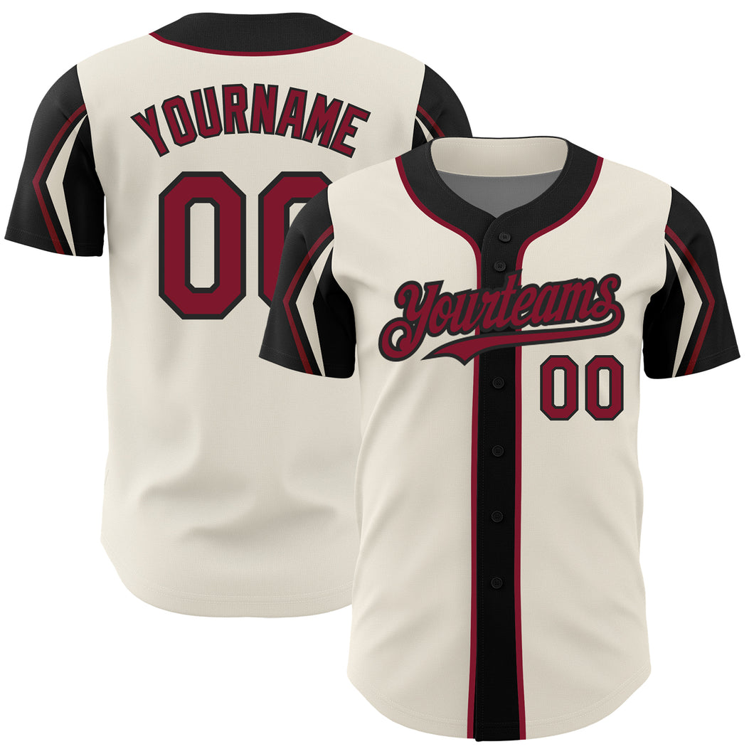 Custom Cream Crimson-Black 3 Colors Arm Shapes Authentic Baseball Jersey