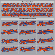 Load image into Gallery viewer, Custom Gray Orange-Royal 3 Colors Arm Shapes Authentic Baseball Jersey
