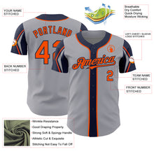 Load image into Gallery viewer, Custom Gray Orange-Navy 3 Colors Arm Shapes Authentic Baseball Jersey
