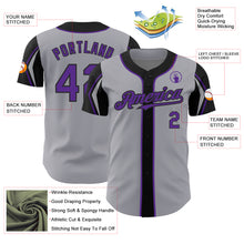 Laden Sie das Bild in den Galerie-Viewer, Custom Gray Purple-Black 3 Colors Arm Shapes Authentic Baseball Jersey
