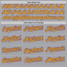 Load image into Gallery viewer, Custom Gray Gold-Purple 3 Colors Arm Shapes Authentic Baseball Jersey
