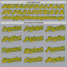Load image into Gallery viewer, Custom Gray Gold-Green 3 Colors Arm Shapes Authentic Baseball Jersey

