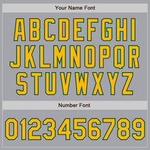 Load image into Gallery viewer, Custom Gray Gold-Green 3 Colors Arm Shapes Authentic Baseball Jersey
