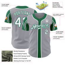 Load image into Gallery viewer, Custom Gray White-Kelly Green 3 Colors Arm Shapes Authentic Baseball Jersey
