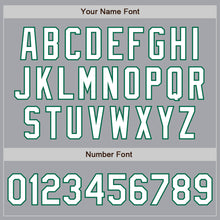 Load image into Gallery viewer, Custom Gray White-Kelly Green 3 Colors Arm Shapes Authentic Baseball Jersey
