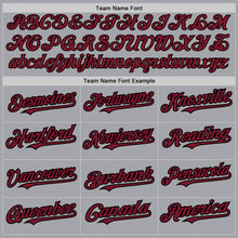 Load image into Gallery viewer, Custom Gray Crimson-Black 3 Colors Arm Shapes Authentic Baseball Jersey
