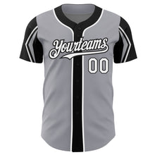 Load image into Gallery viewer, Custom Gray White-Black 3 Colors Arm Shapes Authentic Baseball Jersey
